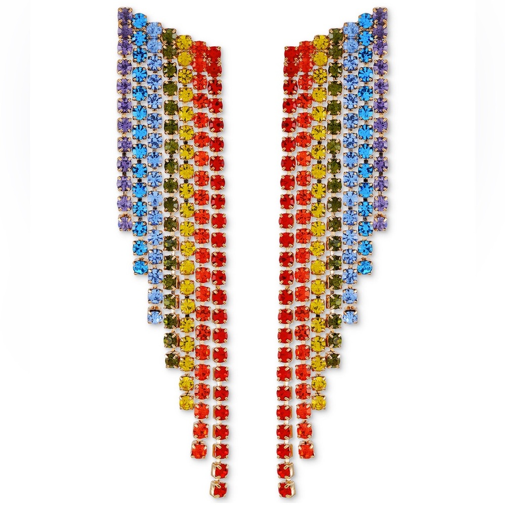 Guess Gold-Tone Rainbow Rhinestone Fringe Linear Earrings